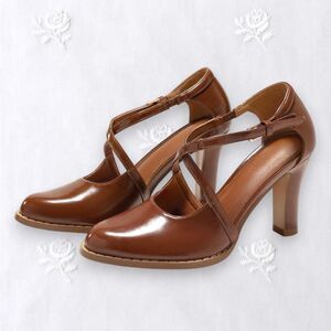 Coutgo New in Box Dark Brown Preppy Coquette Mary Jane Ballerina High Heels 8.5